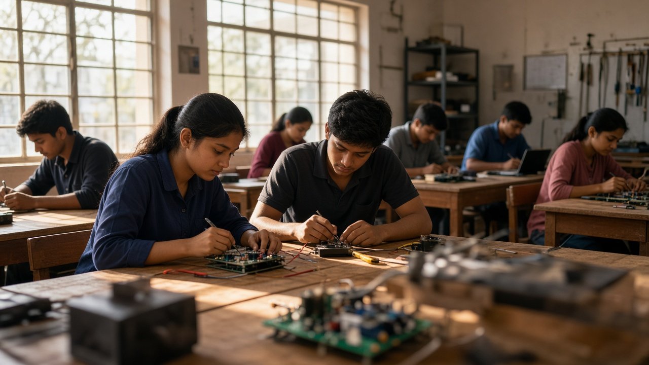 Learners in a sunlit skill development classroom